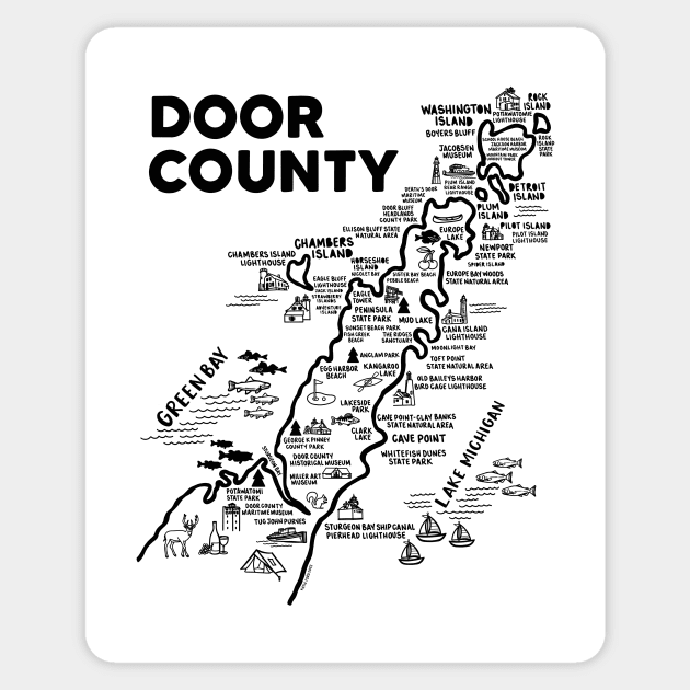 Door County Map Door County Sticker TeePublic